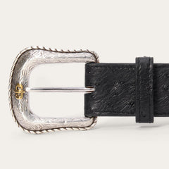 Ostrich Western Tab Belt Black | Men Stetson Belts