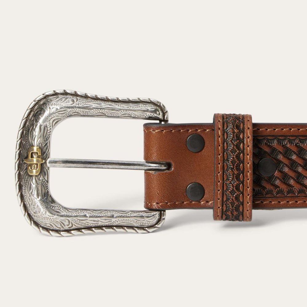 Pebble Leather Basket Weave Tabs Belt Natural/brown | Men Stetson Belts