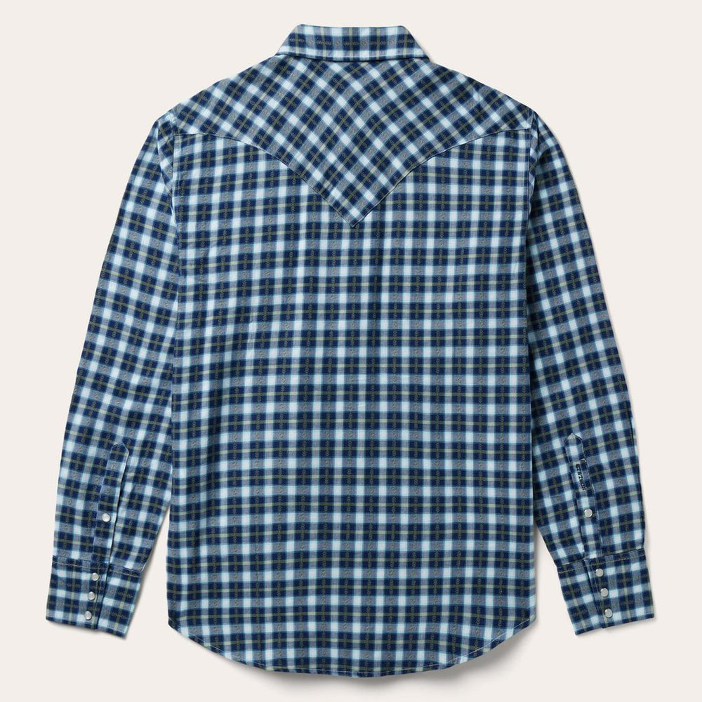 Plaid Twill Dobby Western Shirt Blue | Men Stetson Western Shirts