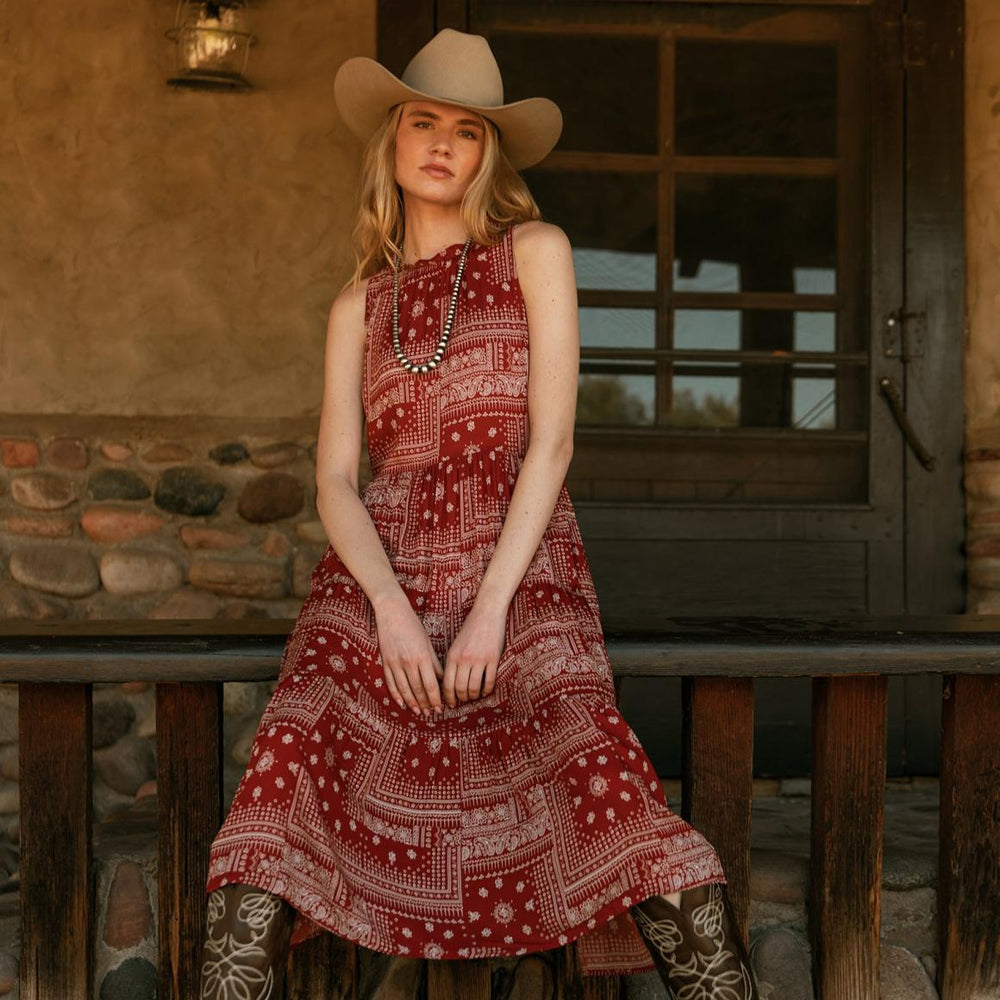 Red Bandana Patchwork Dress Red | Women Stetson Midi