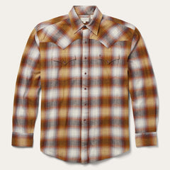 Rust Plaid Flannel Western Shirt Brown | Men Stetson Western Shirts