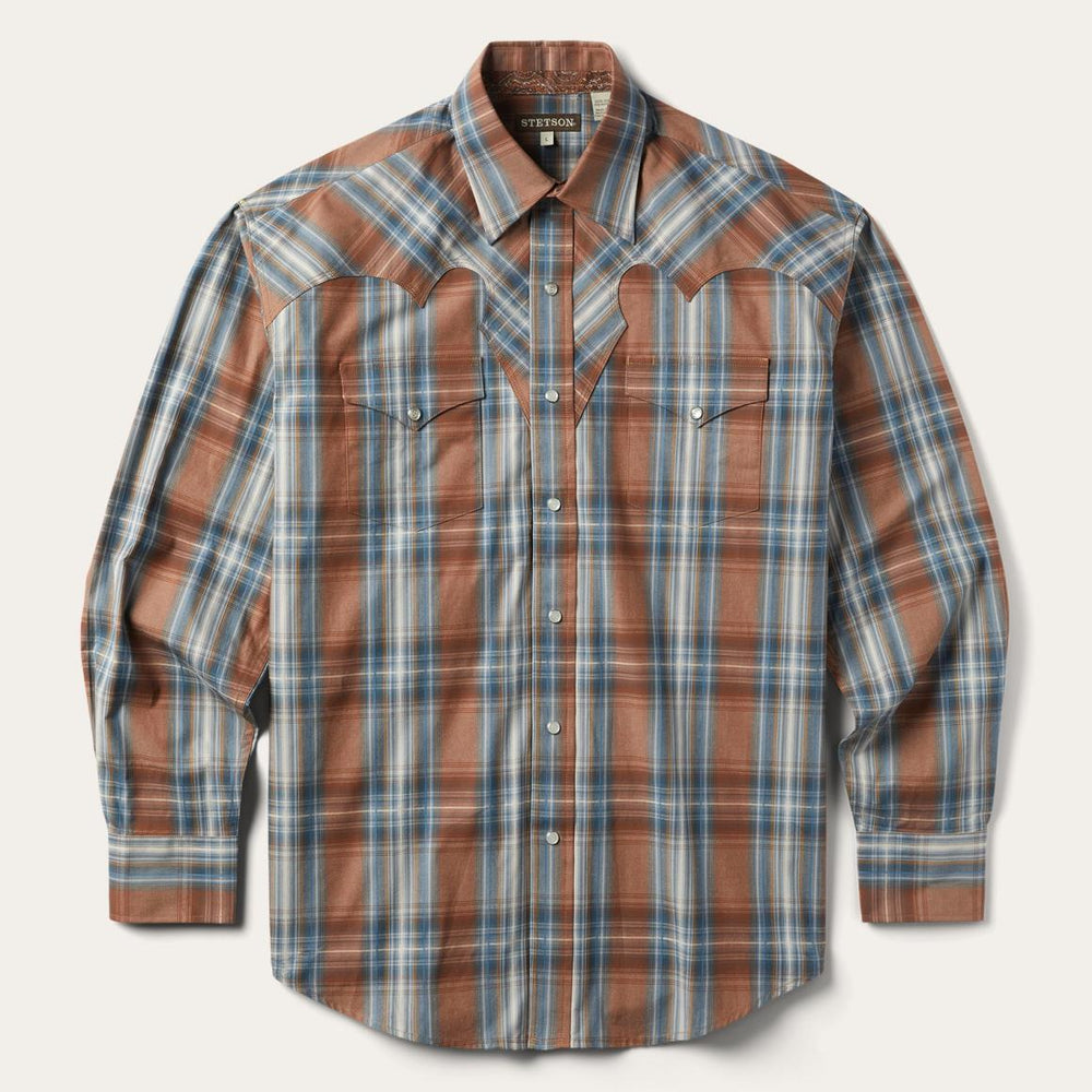 Rustic Plaid Western Shirt Brown | Men Stetson Classic Cut