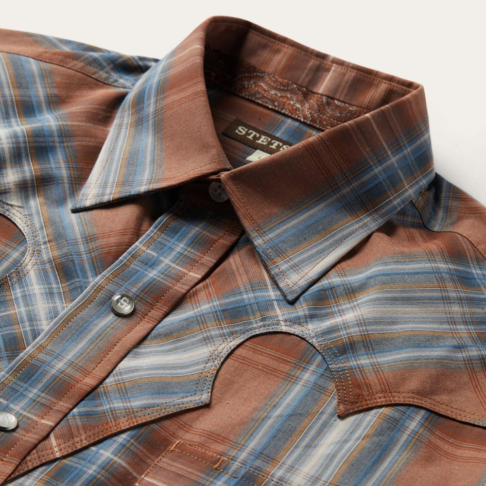 Rustic Plaid Western Shirt Brown | Men Stetson Western Shirts