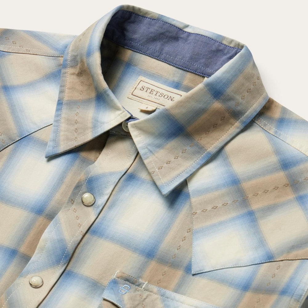 Sand Plaid Dobby Western Shirt Brown | Men Stetson Western Shirts