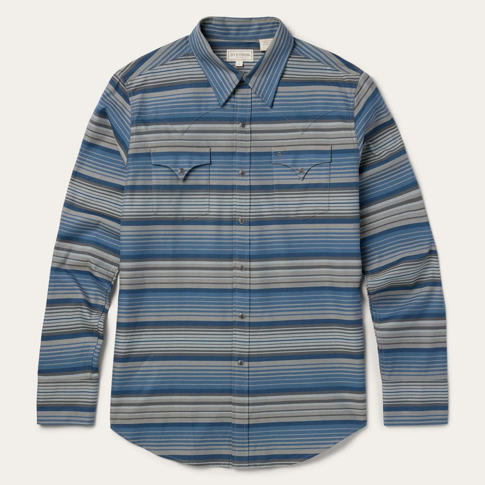 Serape Stripe Western Shirt Blue | Men Stetson Modern Cut