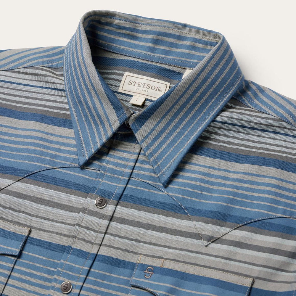 Serape Stripe Western Shirt Blue | Men Stetson Western Shirts