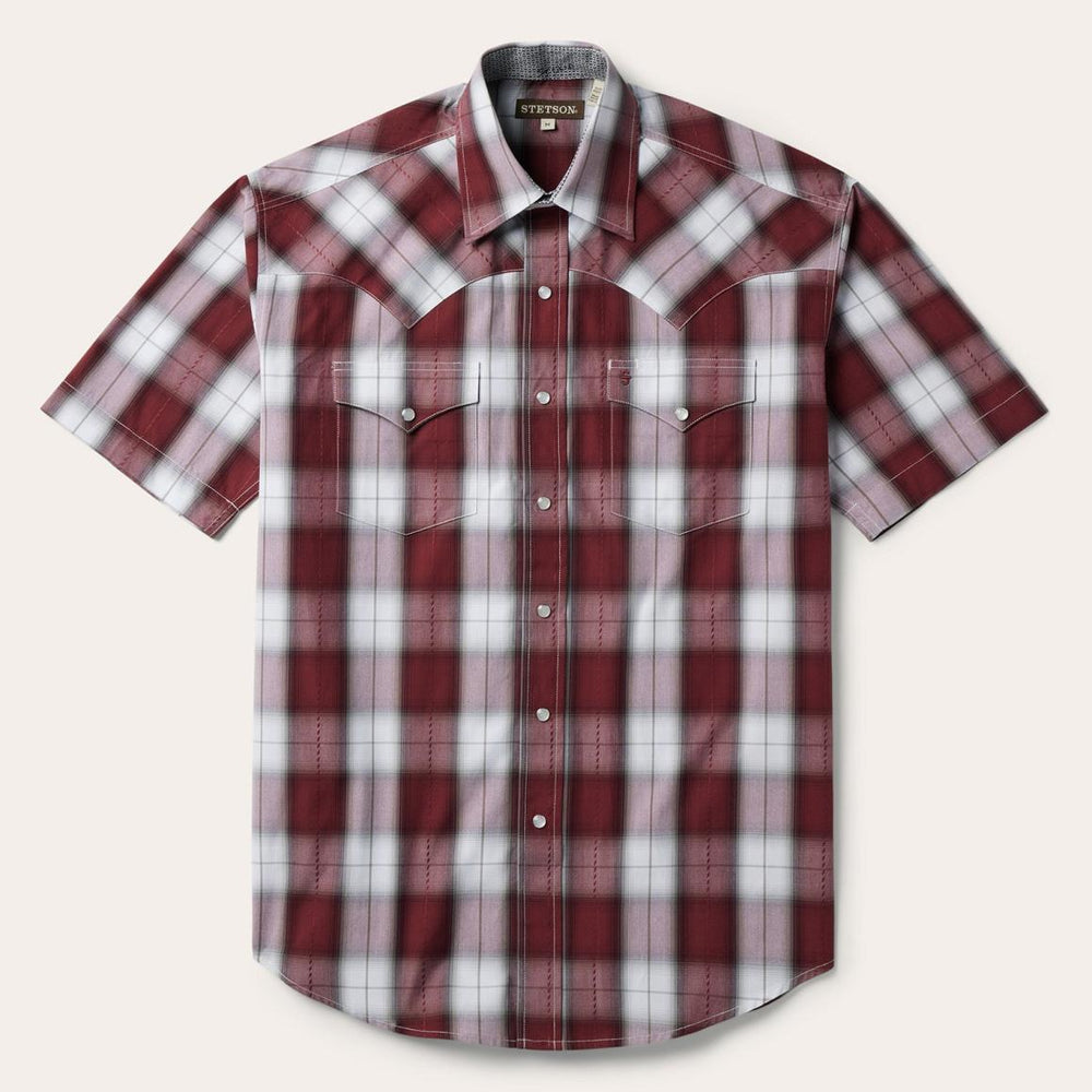 Shadow Plaid Short Sleeve Western Shirt Wine | Men Stetson Classic Cut