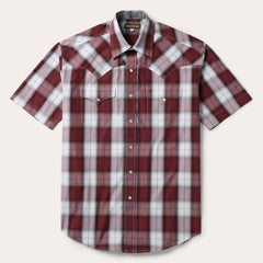 Shadow Plaid Short Sleeve Western Shirt Wine | Men Stetson Western Shirts