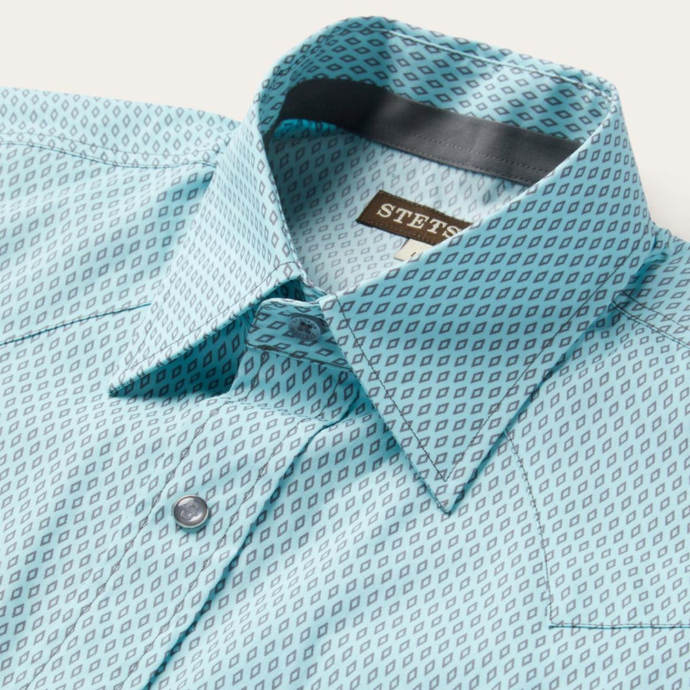 Silver Diamond Neat Print Western Shirt Blue | Men Stetson Western Shirts
