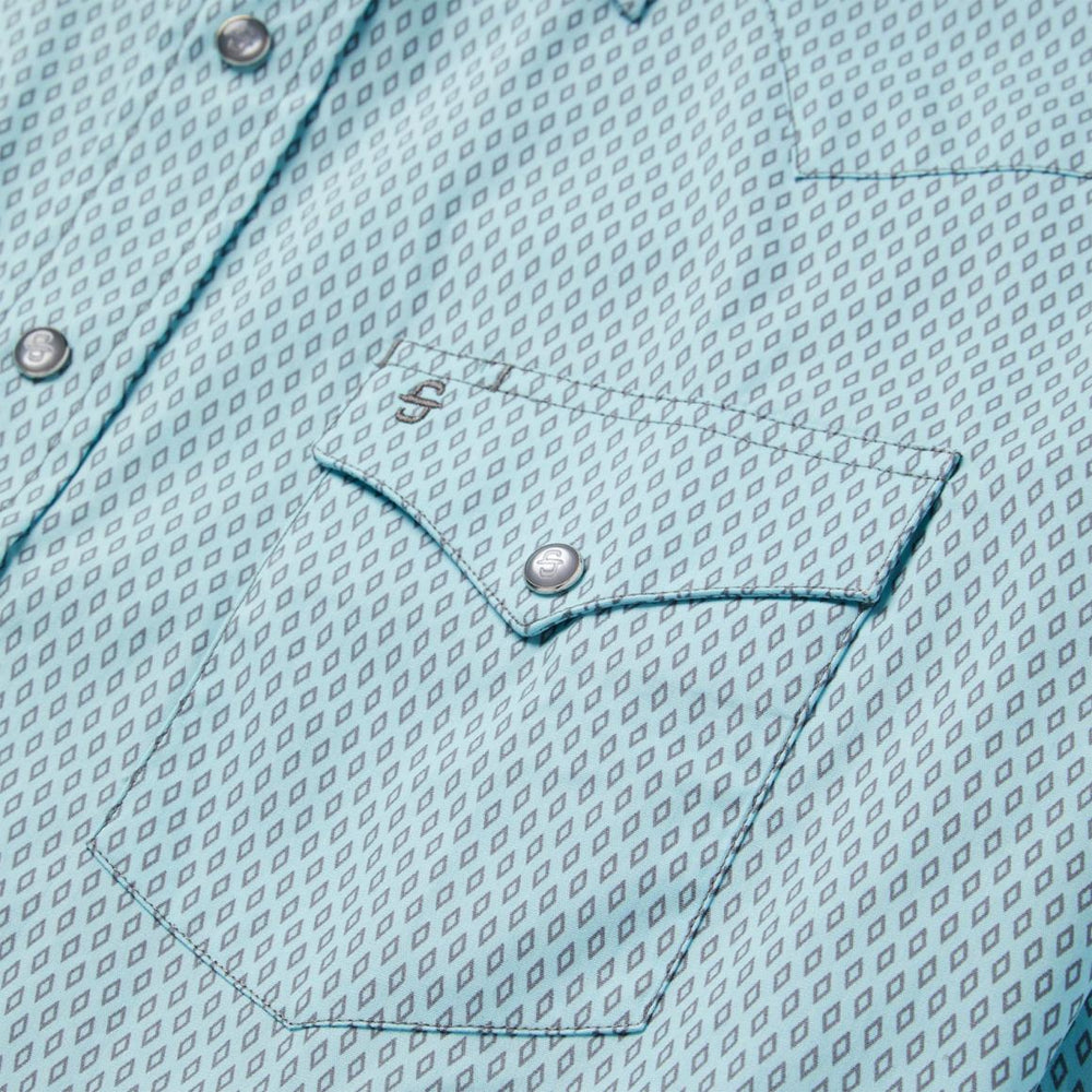 Silver Diamond Neat Print Western Shirt Blue | Men Stetson Western Shirts