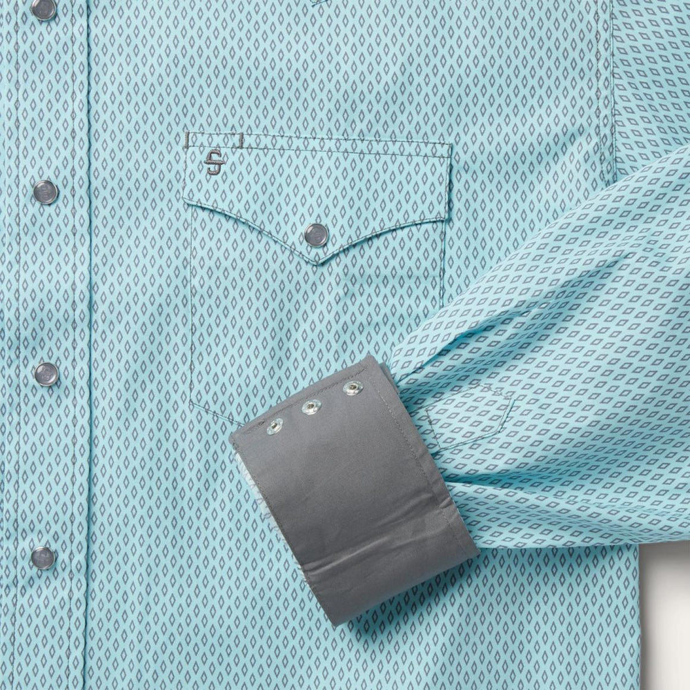 Silver Diamond Neat Print Western Shirt Blue | Men Stetson Western Shirts