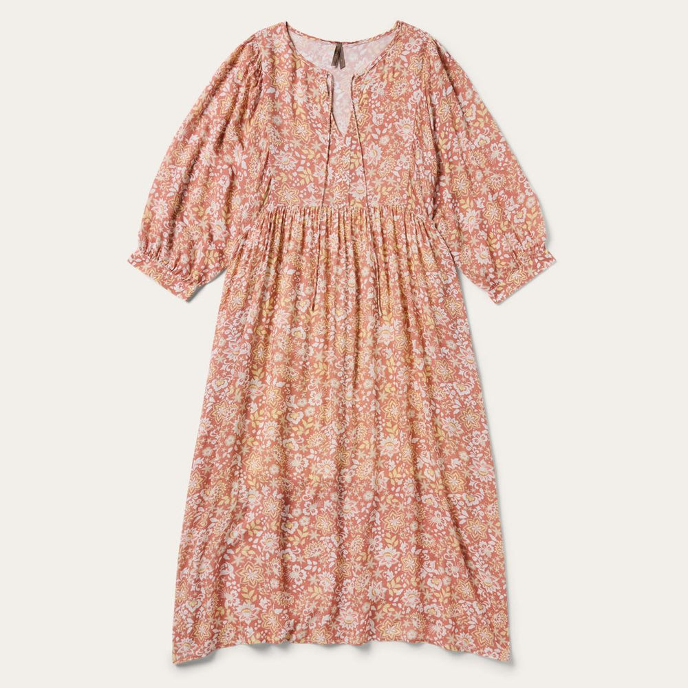 Sunset Floral Print Rayon Dress Pink | Women Stetson Midi
