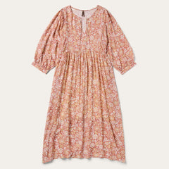 Sunset Floral Print Rayon Dress Pink | Women Stetson Midi