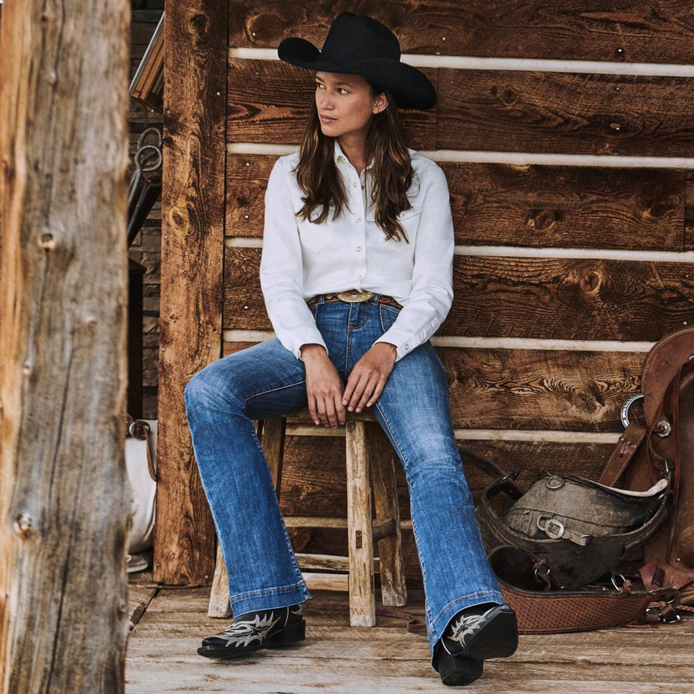 Tina Black & White Flame Embroidered Cowboy Boot Black | Women Stetson Western