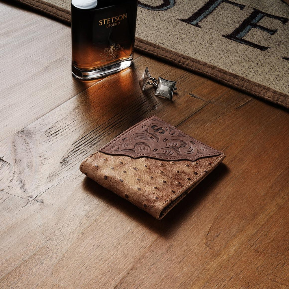 Tooled Embossed Croco Bi-Fold Wallet Brown / California Nut | Men Stetson Wallets