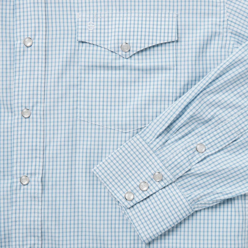 Two Stripe Check Western Shirt Blue | Men Stetson Classic Cut