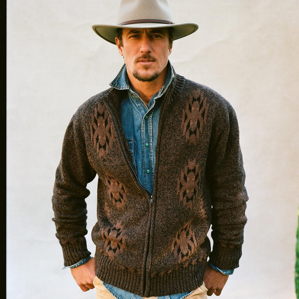 Vertical Aztec Cardigan Brown | Men Stetson Sweaters & Hoodies