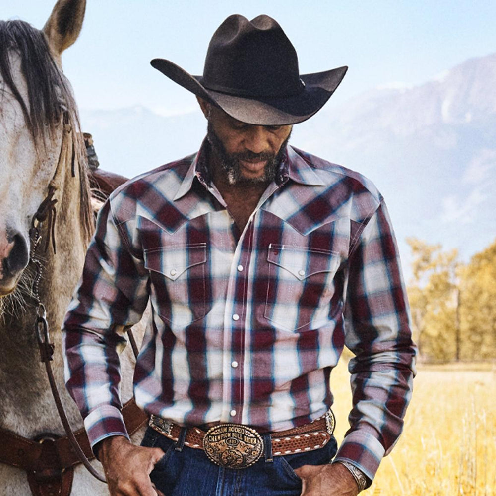 Wine Plaid Shirt Wine | Men Stetson Western Shirts