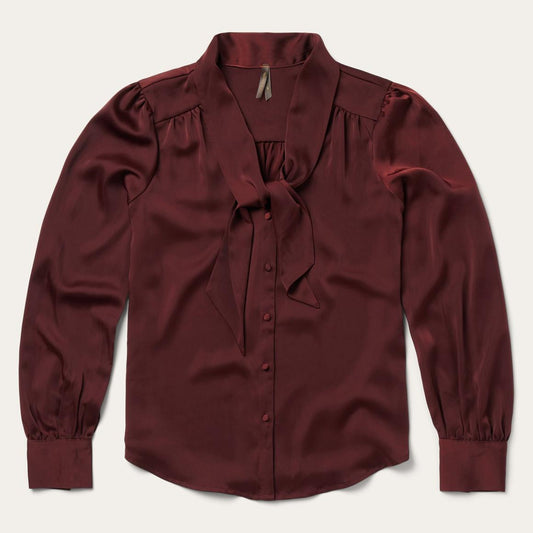 Wine Satin Blouse Red | Women Stetson Blouses