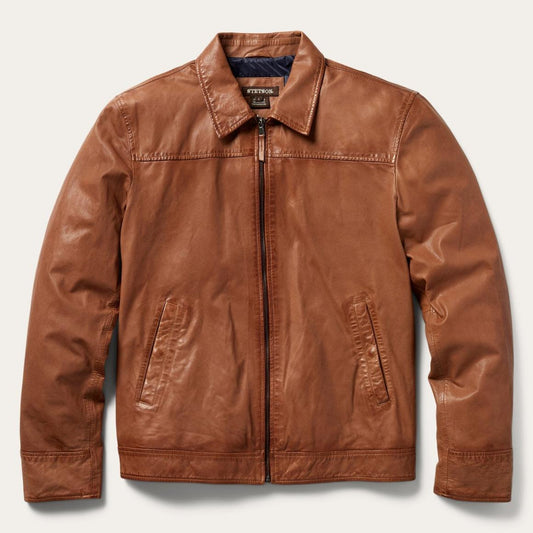 Zip-Front Lightweight Leather Jacket Brown | Men Stetson Jackets