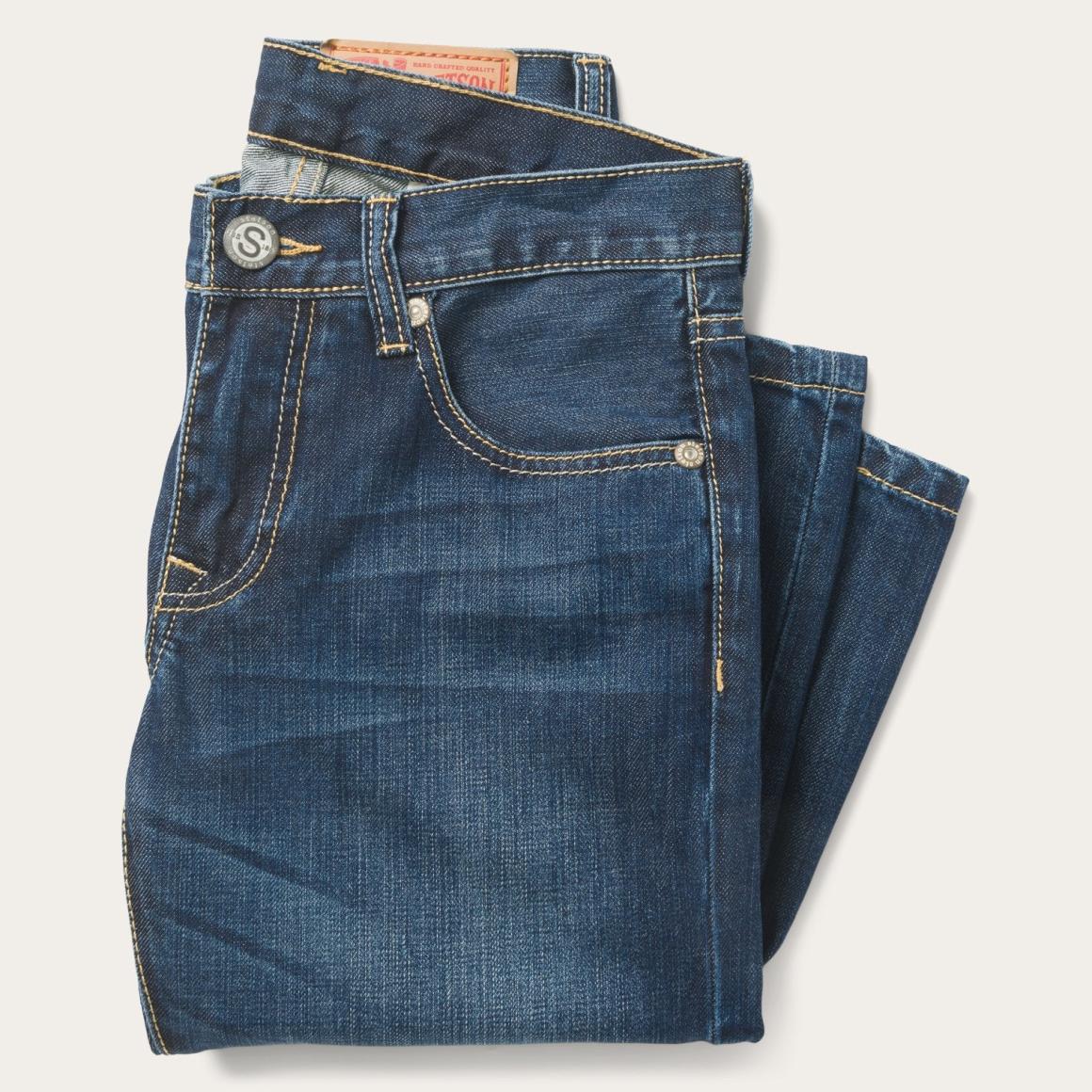 1014 Fit Semi-Destructed Wash Jeans Blue | Men Stetson Boot Cut