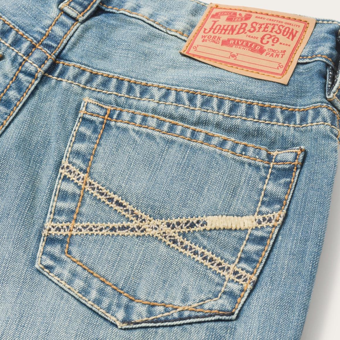 1520 Fit Light Wash Jeans With Tacking Blue | Men Stetson Boot Cut