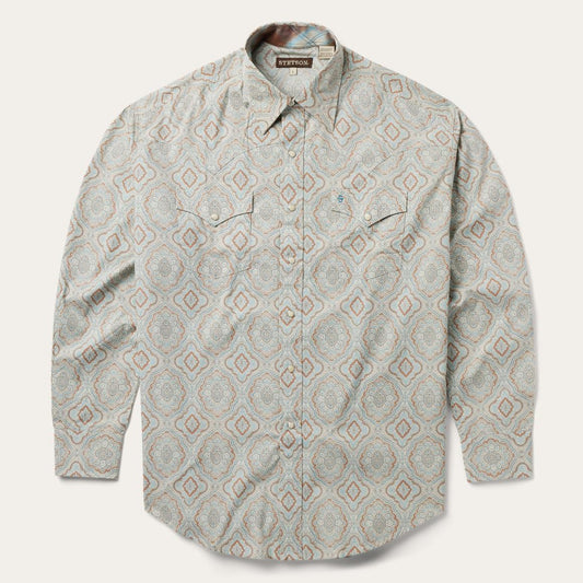 Aqua Paisley Print Western Shirt Green | Men Stetson Western Shirts