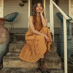 Aztec Dress Yellow | Women Stetson Midi