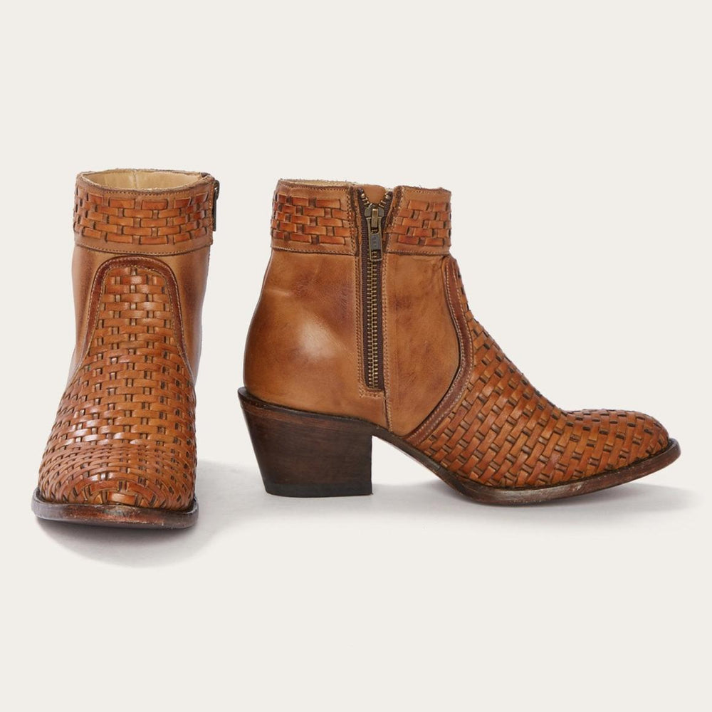 Basketweave Side Zip Ankle Boot Brown | Women Stetson Shorties