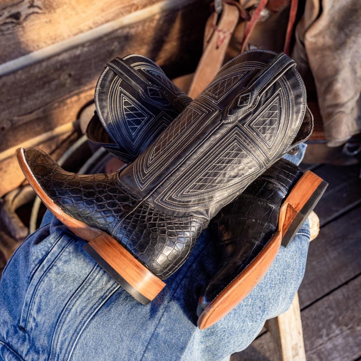 Black Falls Alligator Cowboy Boot Black | Men Stetson Exotics