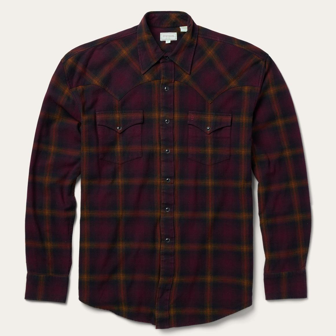 Black Wine Plaid Flannel Western Shirt Wine | Men Stetson Western Shirts