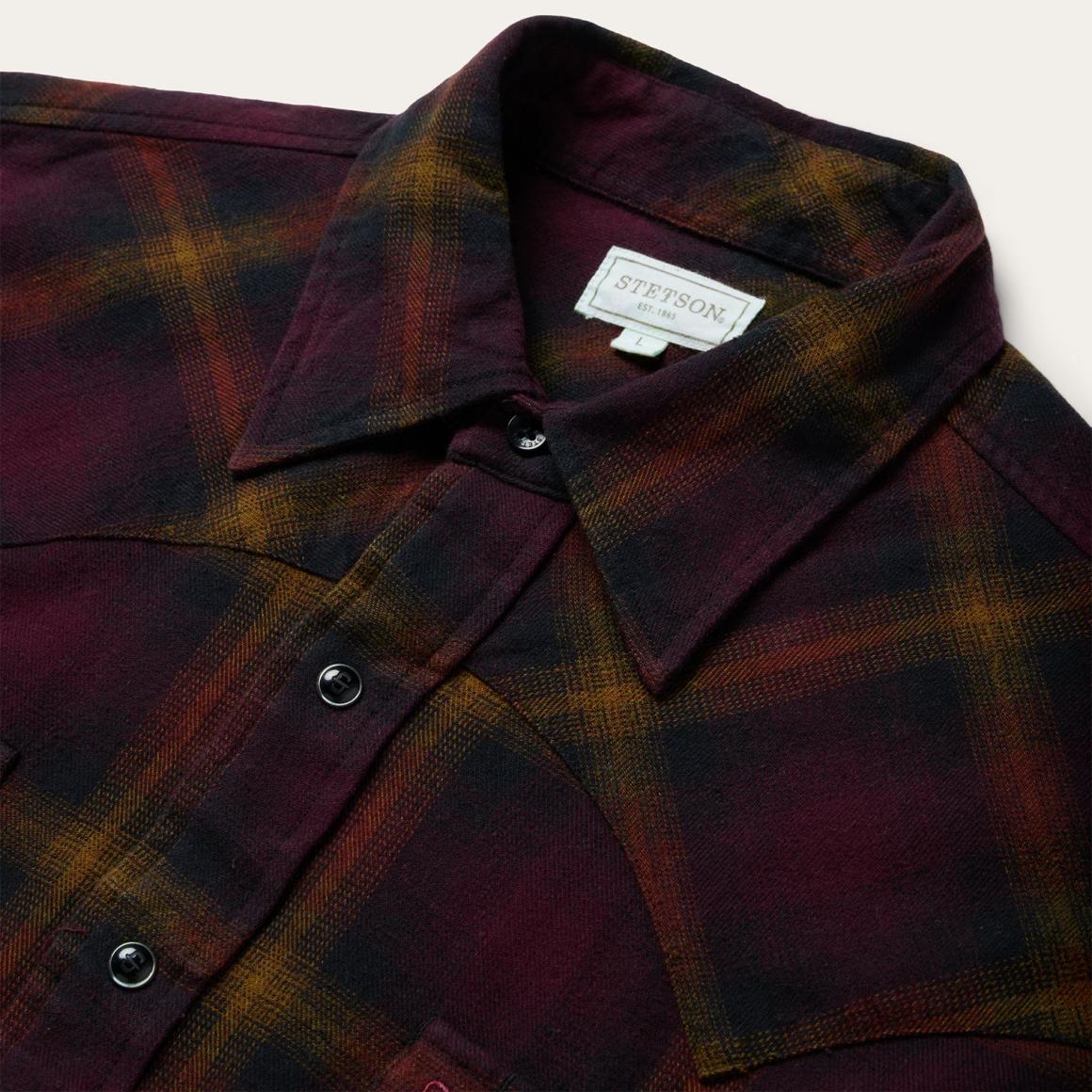 Black Wine Plaid Flannel Western Shirt Wine | Men Stetson Western Shirts