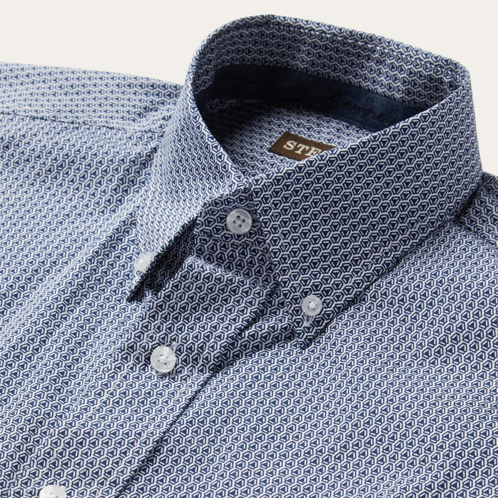 Blue Deco Geo Print Button Front Shirt Blue | Men Stetson Classic Cut