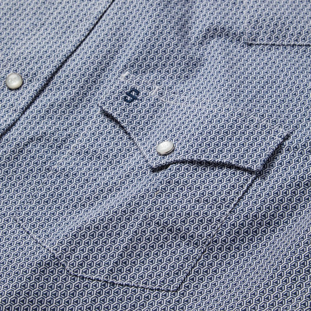 Blue Deco Geo Print Western Shirt Blue | Men Stetson Classic Cut