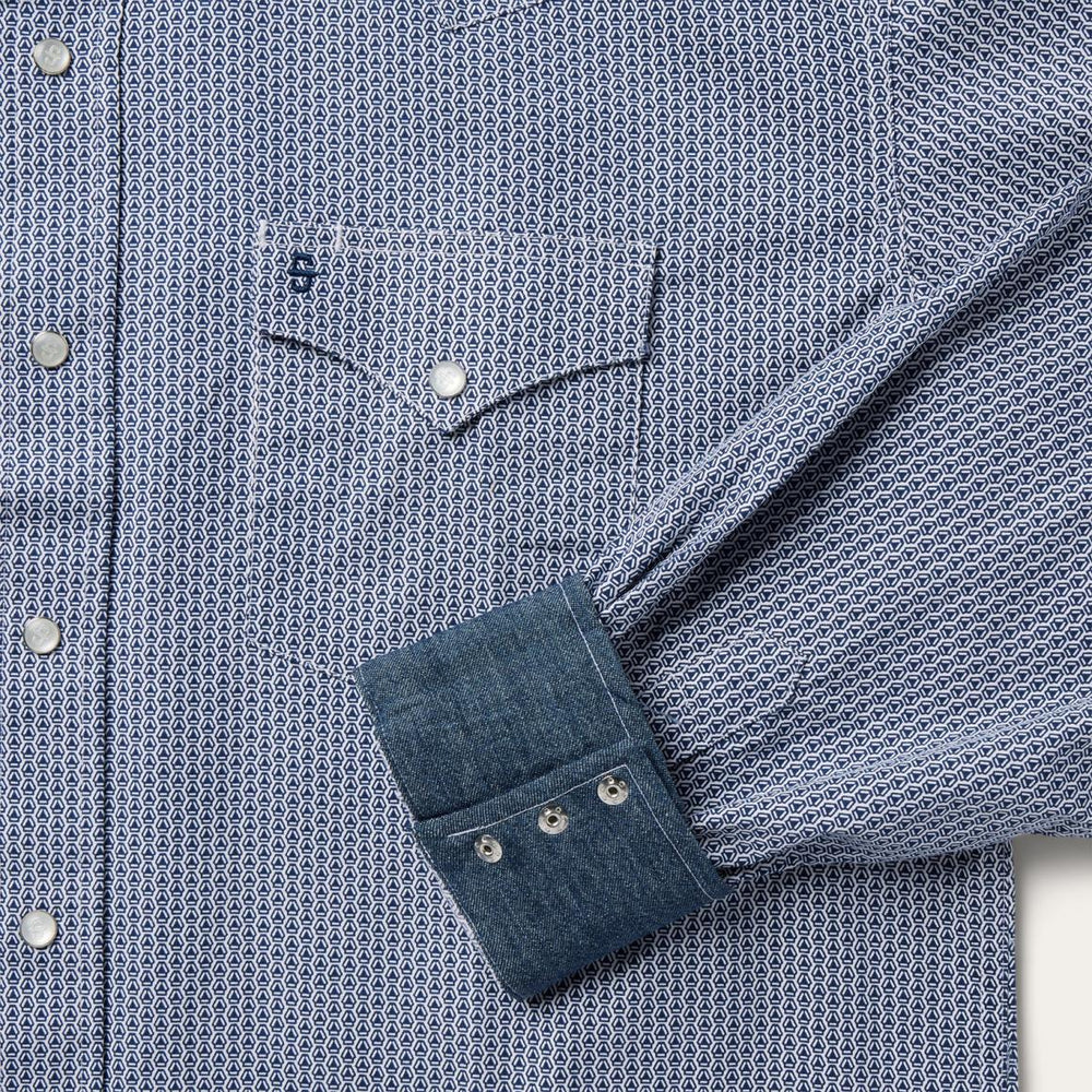 Blue Deco Geo Print Western Shirt Blue | Men Stetson Western Shirts