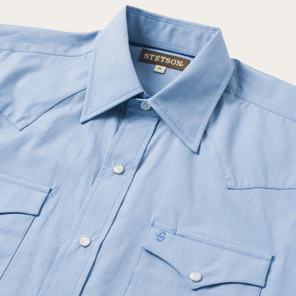Blue End On End Solid Shirt Blue | Men Stetson Modern Cut