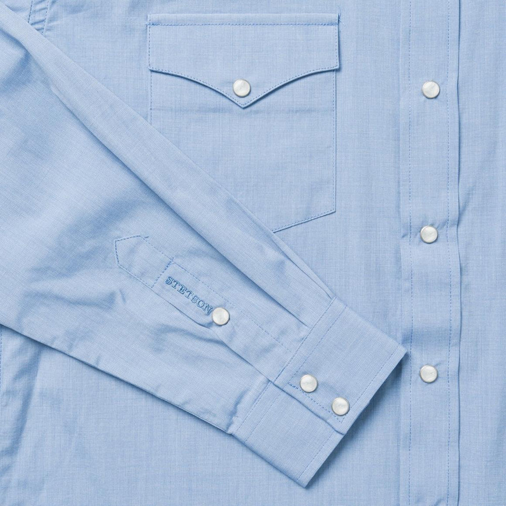 Blue End On End Solid Shirt Blue | Men Stetson Modern Cut