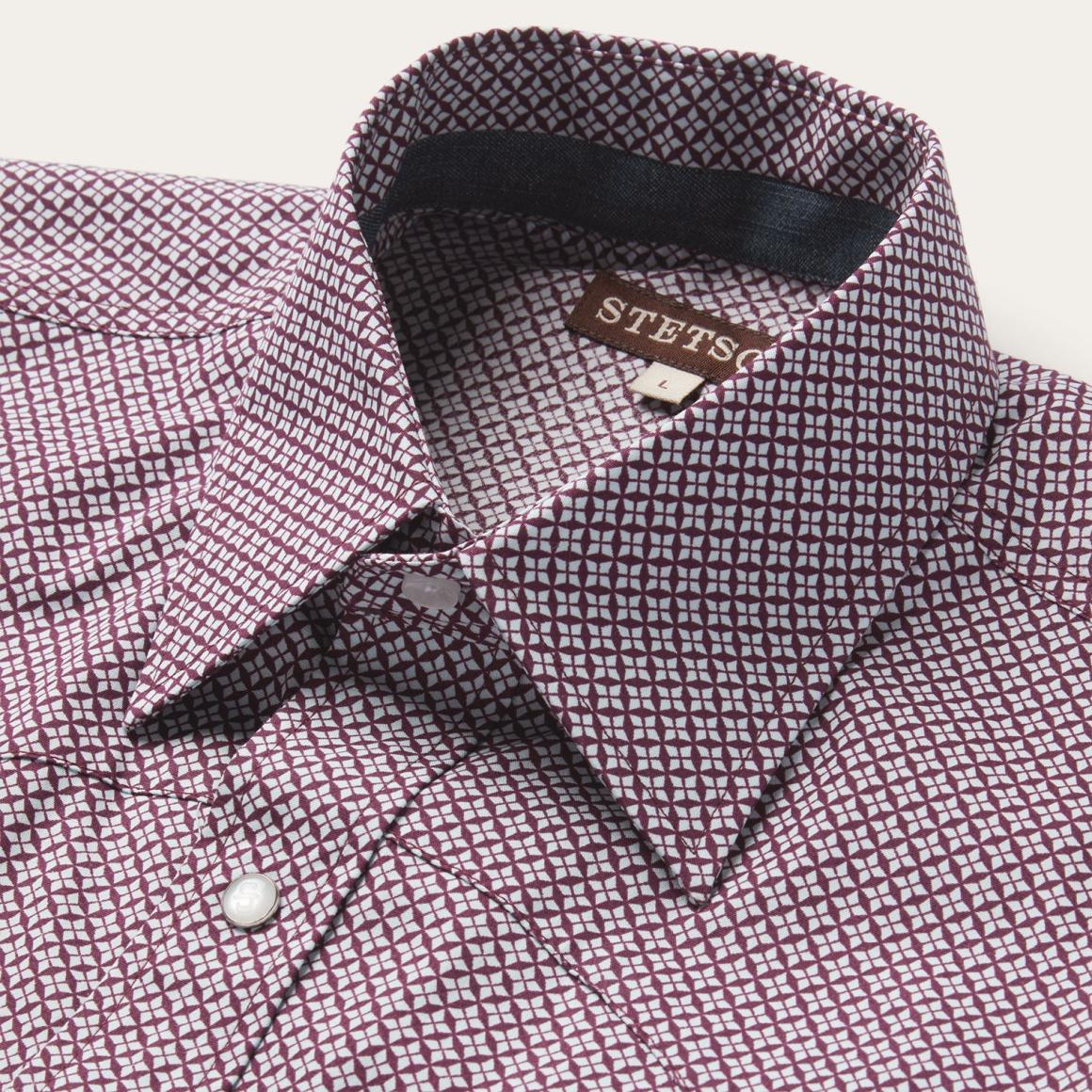 Blue Four Point Geo Print Western Shirt Blue | Men Stetson Western Shirts