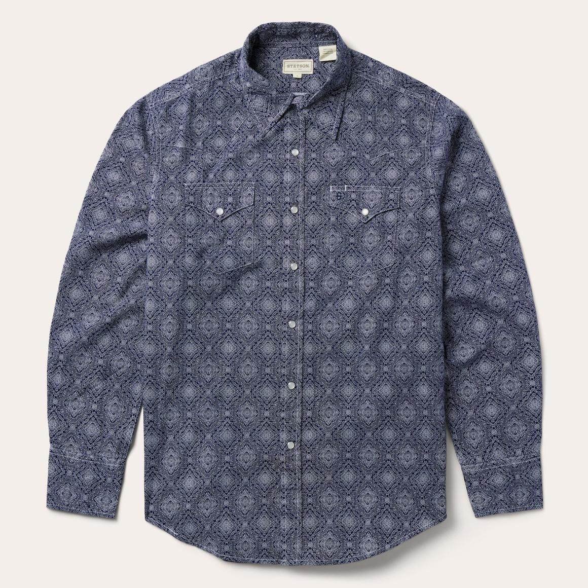 Blue Medallion Print Western Shirt Blue | Men Stetson Western Shirts