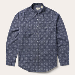 Blue Medallion Print Western Shirt Blue | Men Stetson Western Shirts