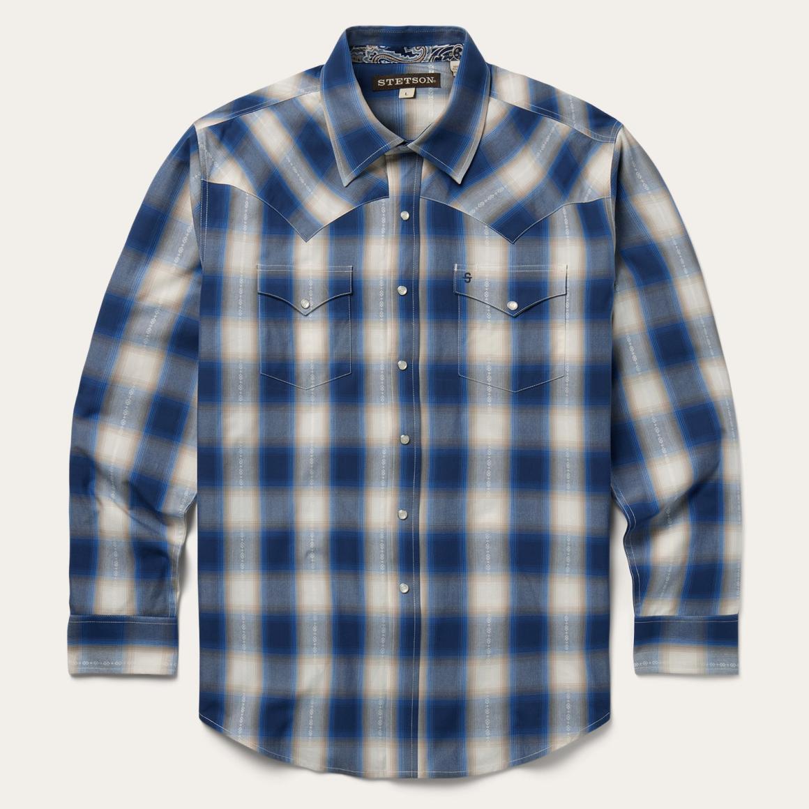 Blue Ombre Plaid Western Shirt Blue | Men Stetson Classic Cut