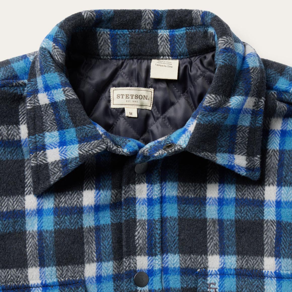 Blue Plaid Quilted Shirt Jacket Blue | Men Stetson Flannel Shirts