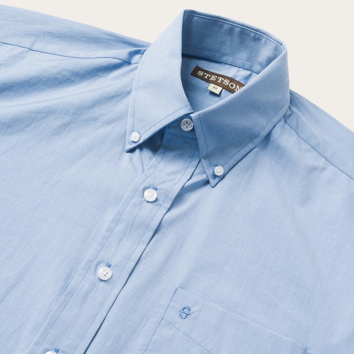 Blue Solid One-Pocket Snap-Front Shirt Blue | Men Stetson Modern Cut