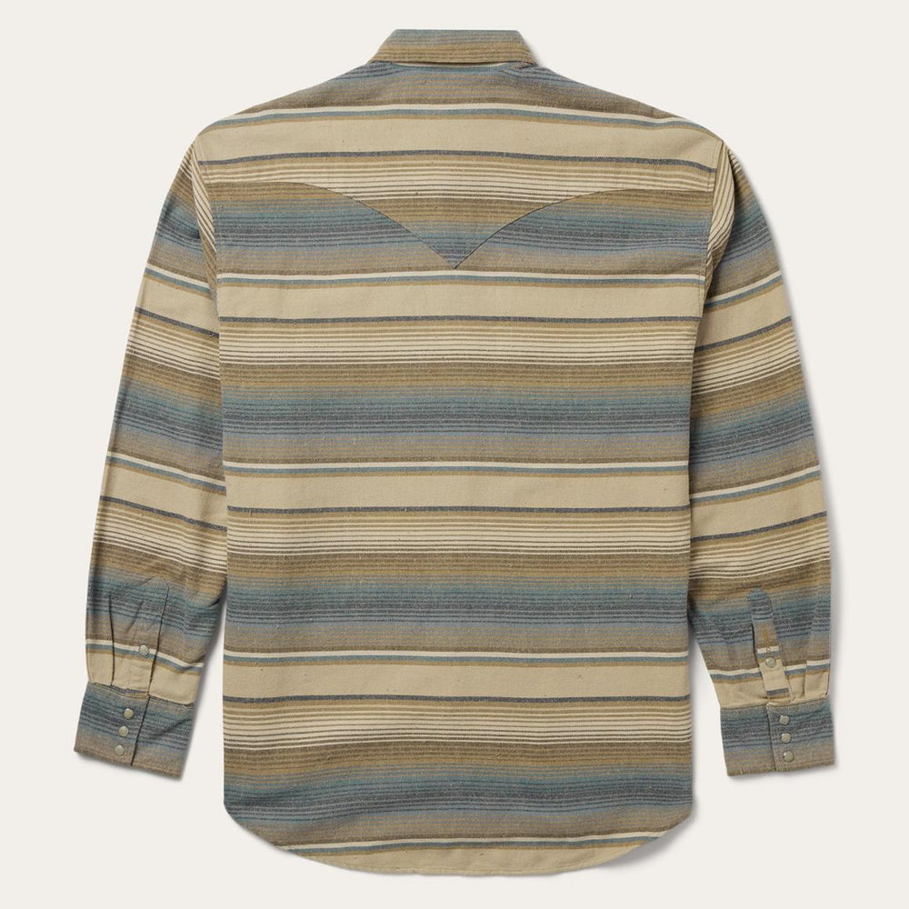 Blue Stripe Flannel Western Shirt Blue | Men Stetson Flannel Shirts