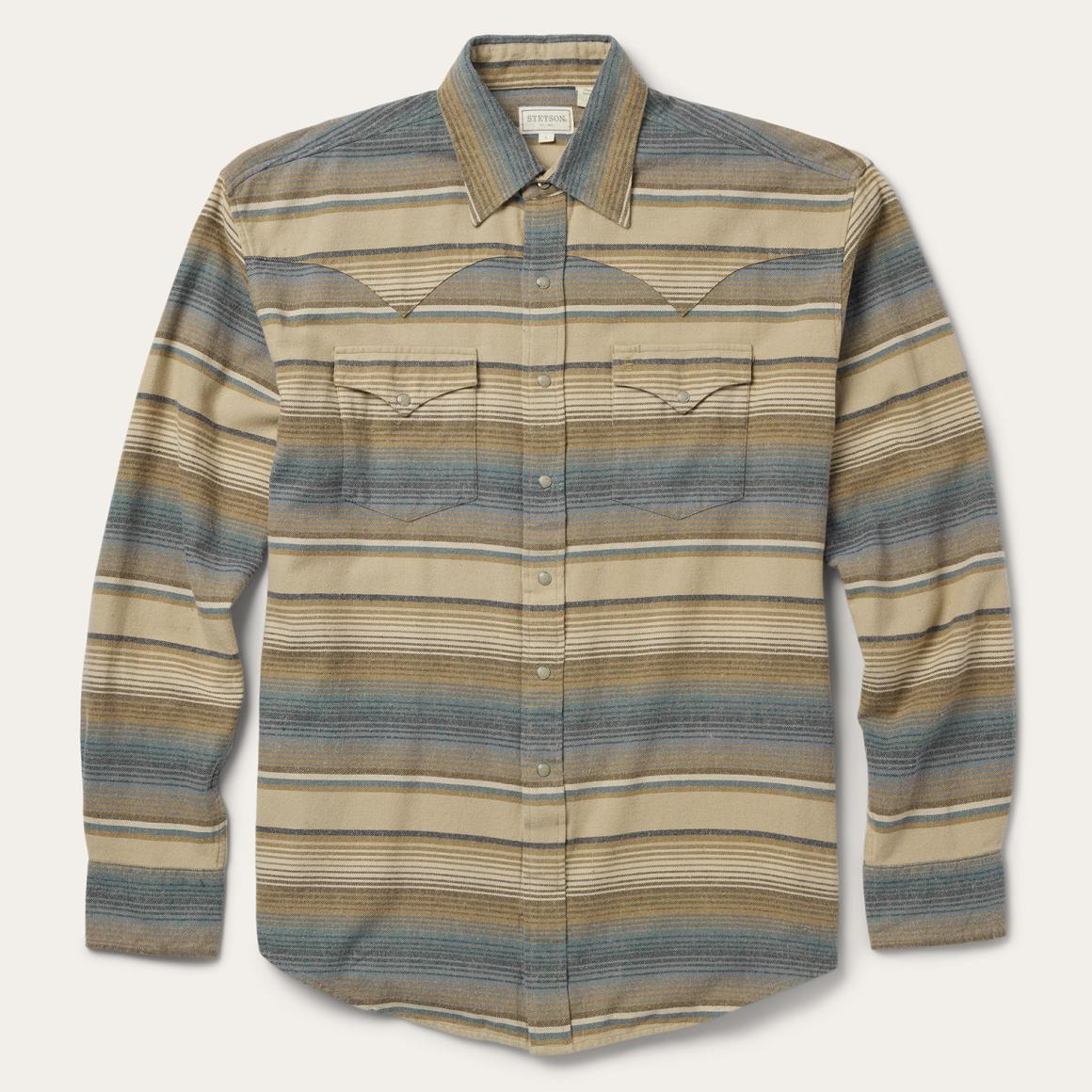 Blue Stripe Flannel Western Shirt Blue | Men Stetson Western Shirts