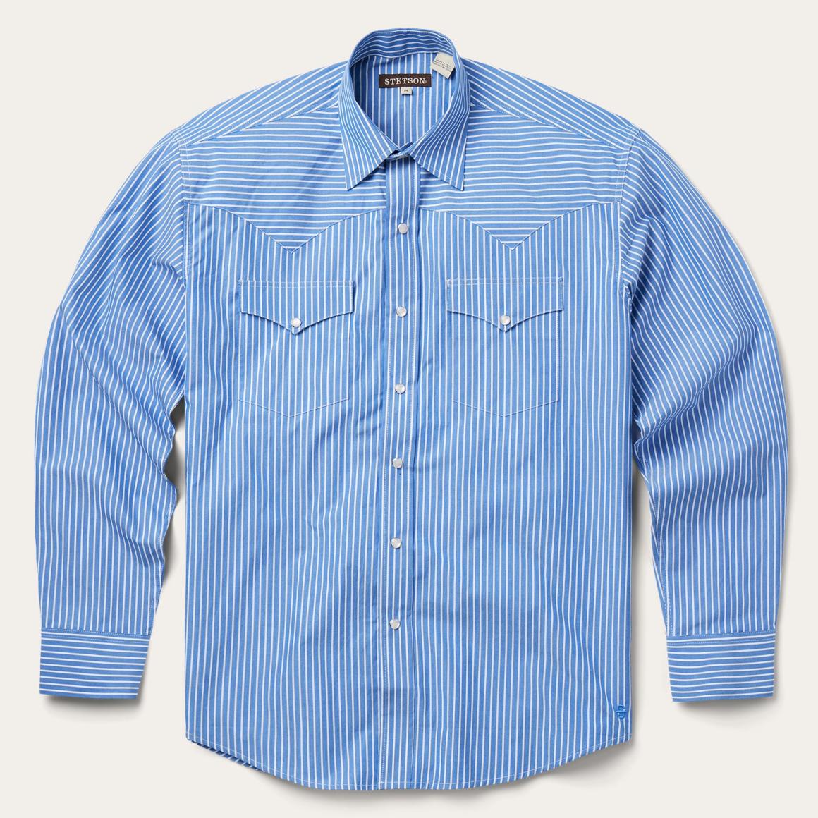 Blue Western Stripe Shirt Blue | Men Stetson Classic Cut
