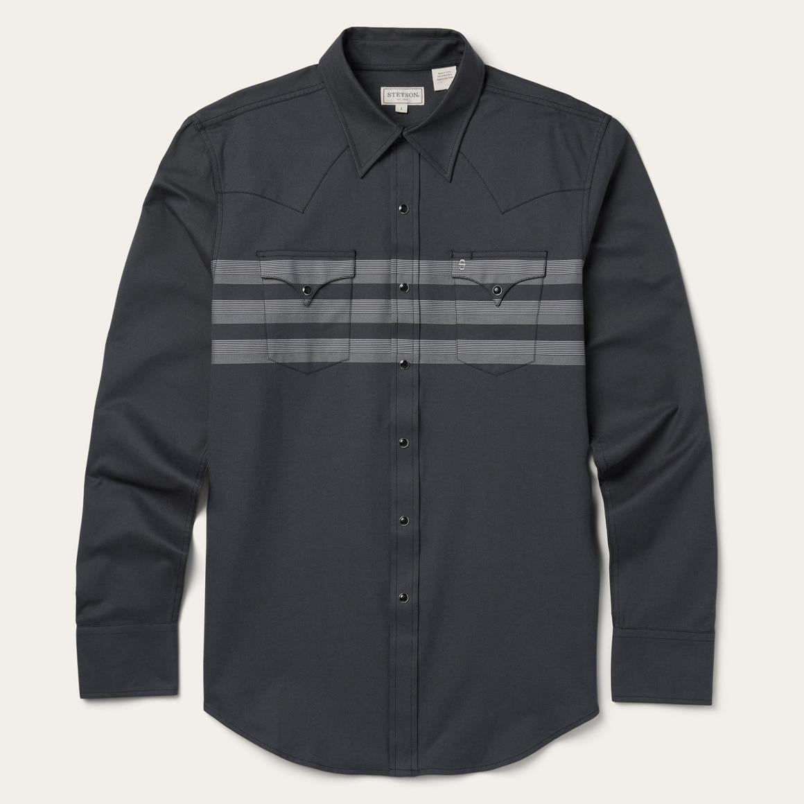 Border Stripe Twill Western Shirt Black | Men Stetson Western Shirts