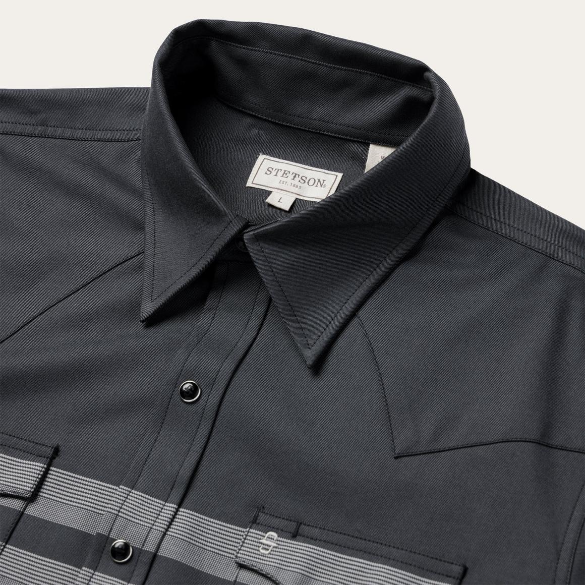 Border Stripe Twill Western Shirt Black | Men Stetson Western Shirts