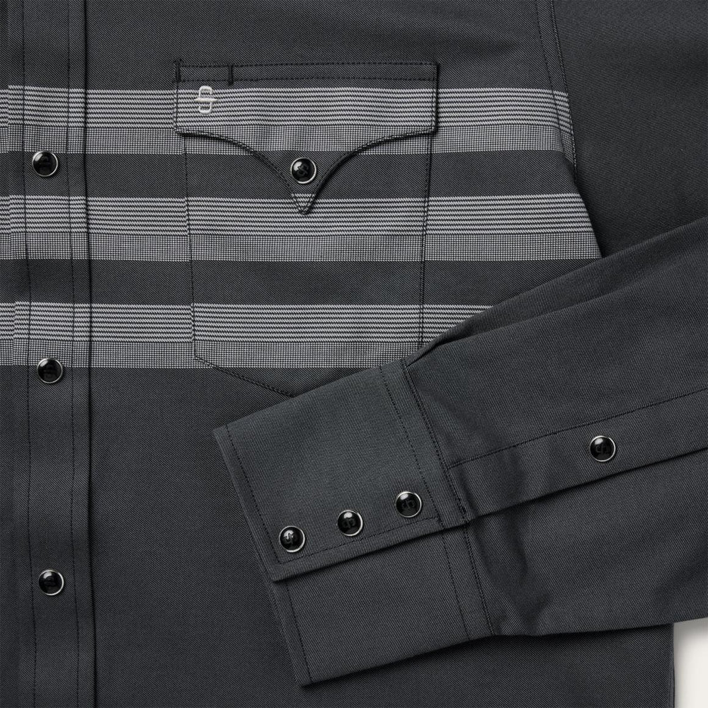 Border Stripe Twill Western Shirt Black | Men Stetson Western Shirts