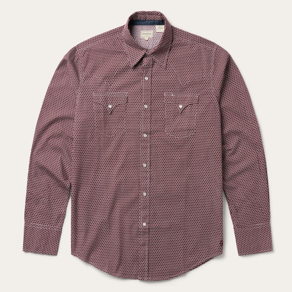 Broken Diamond Print Western Shirt Red | Men Stetson Western Shirts